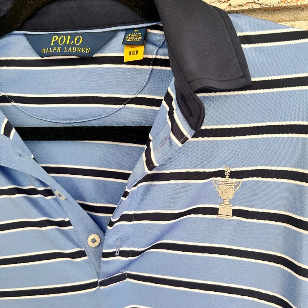 Polo Ralph Lauren Mens Blue Striped US Open The Country Club Golf Polo Shirt M
